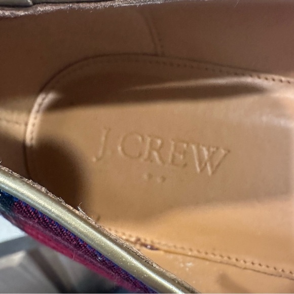 J. Crew Women’s Red Stewart Tartan With Gold Trim Slip-On Smoking Loafers Sz 10 - Picture 2 of 9